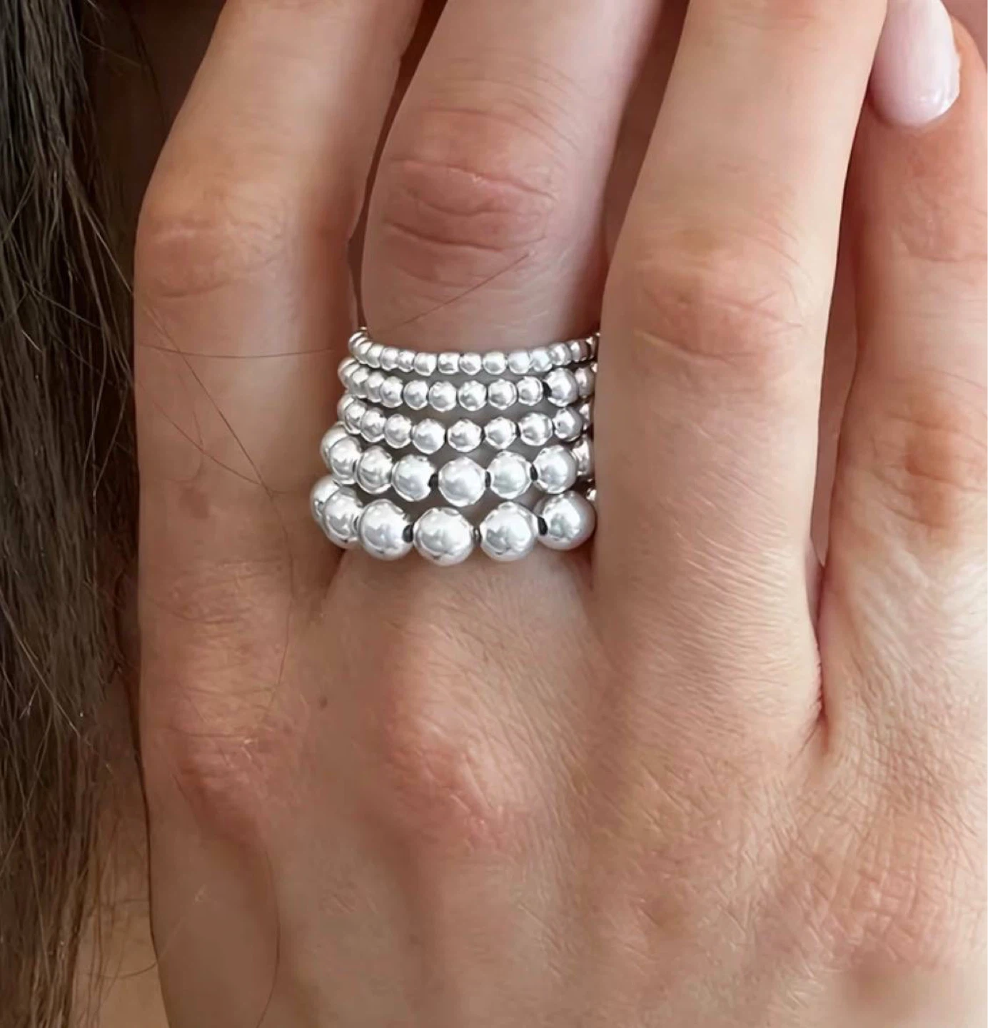 Gold or Silver Beaded Stacking Ring Set (5 Rings) - photo 4