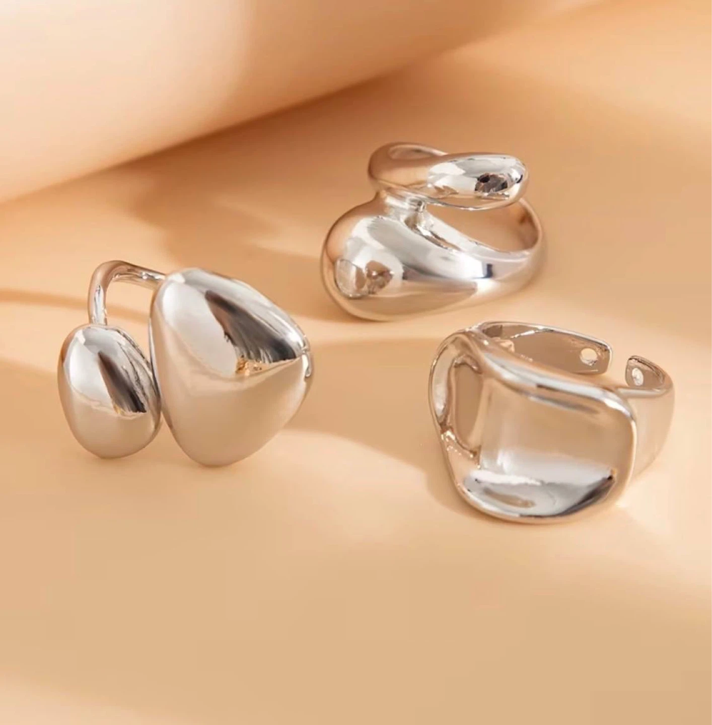 Silver Chunky Dome Ring Set (3 Pieces) - photo 3