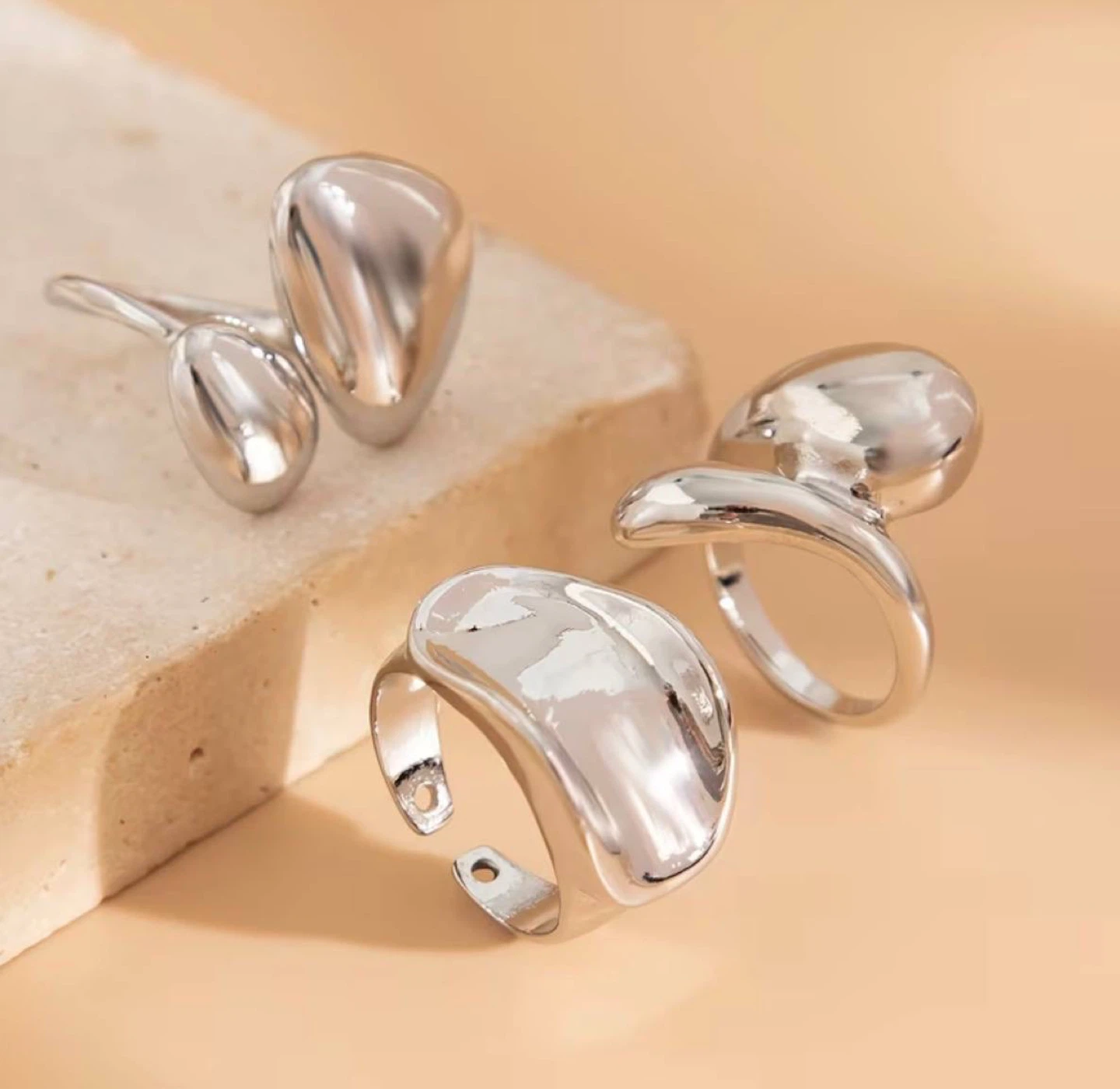 Silver Chunky Dome Ring Set (3 Pieces) - photo 5