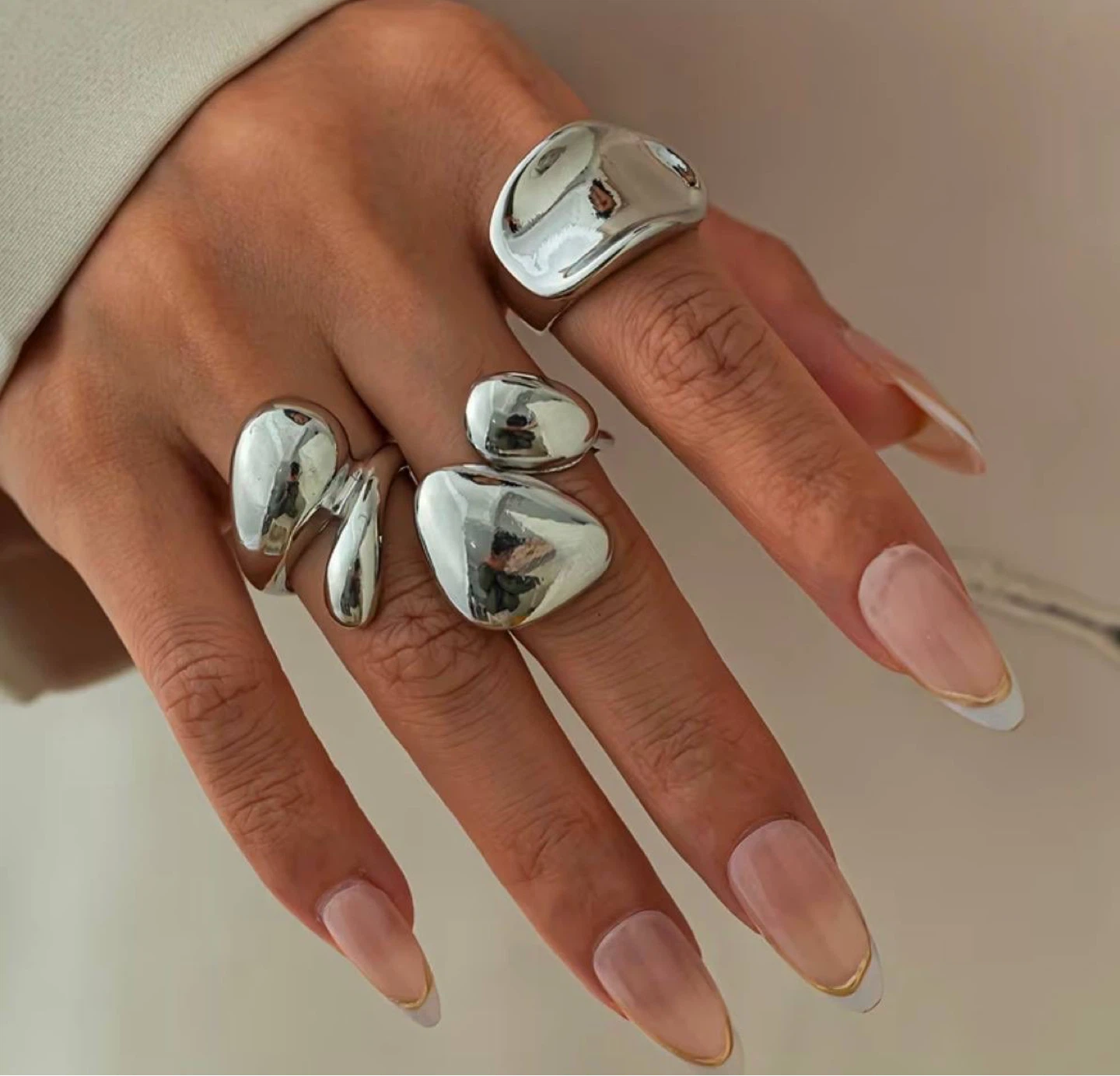 Silver Chunky Dome Ring Set (3 Pieces)