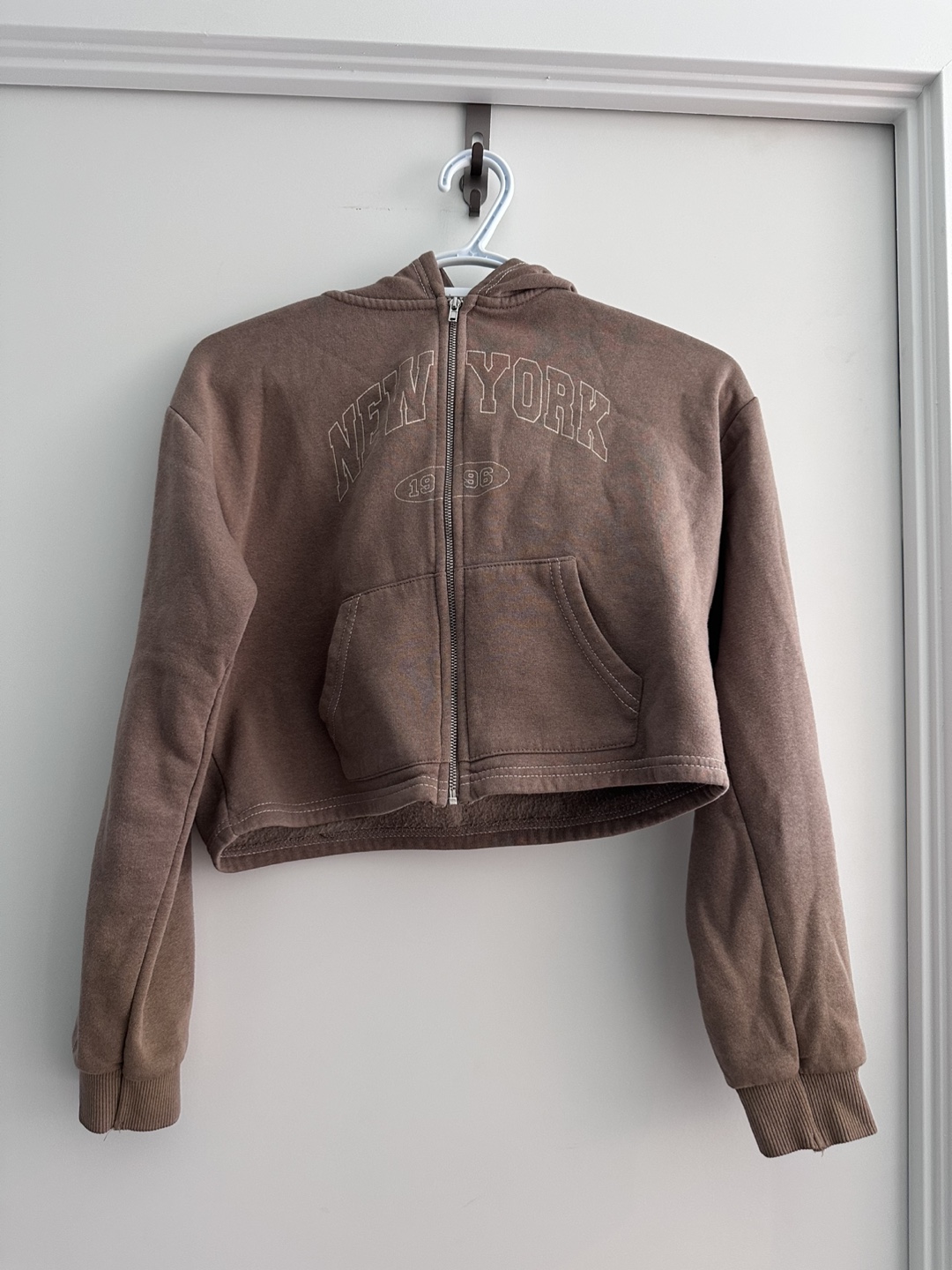 Brown Cropped Zip-Up Hoodie