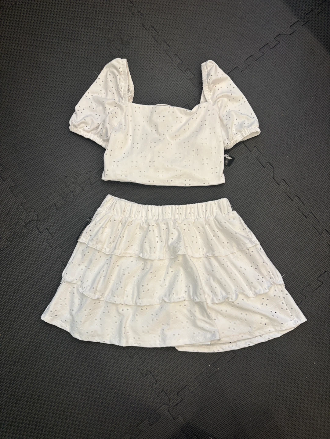 Ardene White Eyelet Crop Top and Ruffle Skirt Set
