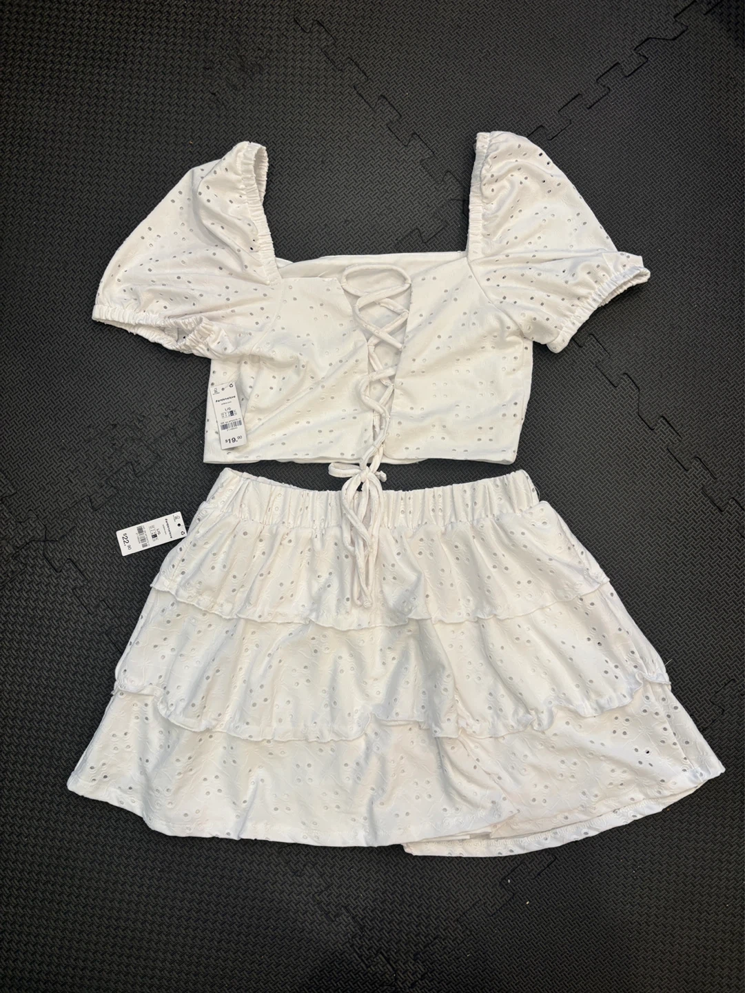 Ardene White Eyelet Crop Top and Ruffle Skirt Set - photo 2