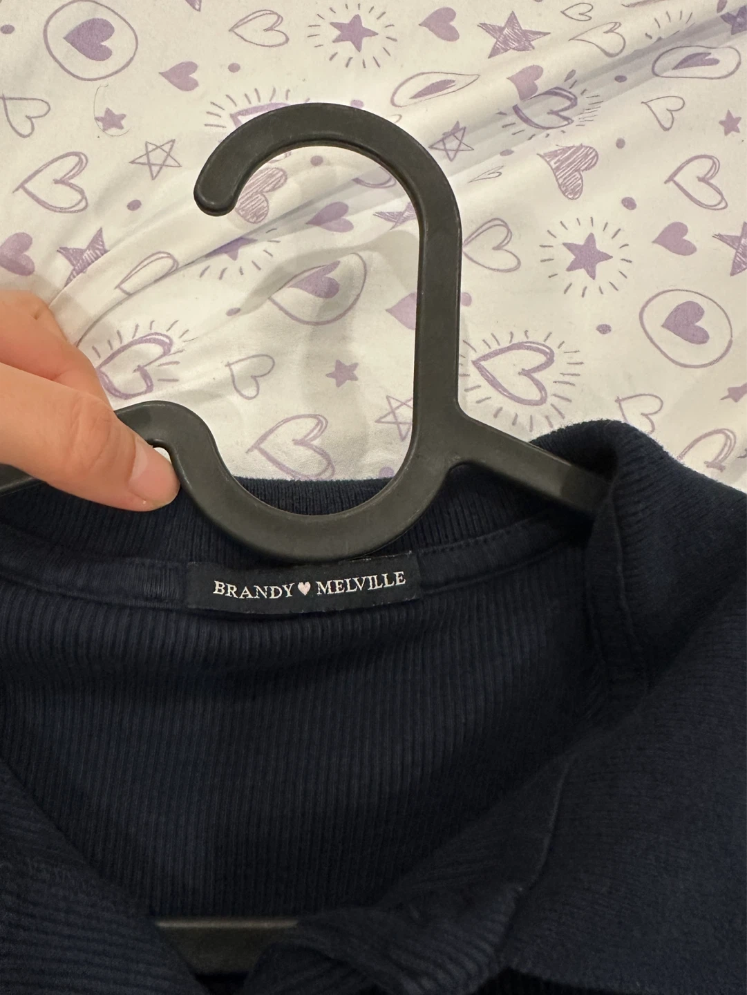 Brandy Melville Navy Blue Ribbed Collared Button-Up Cardigan - photo 2