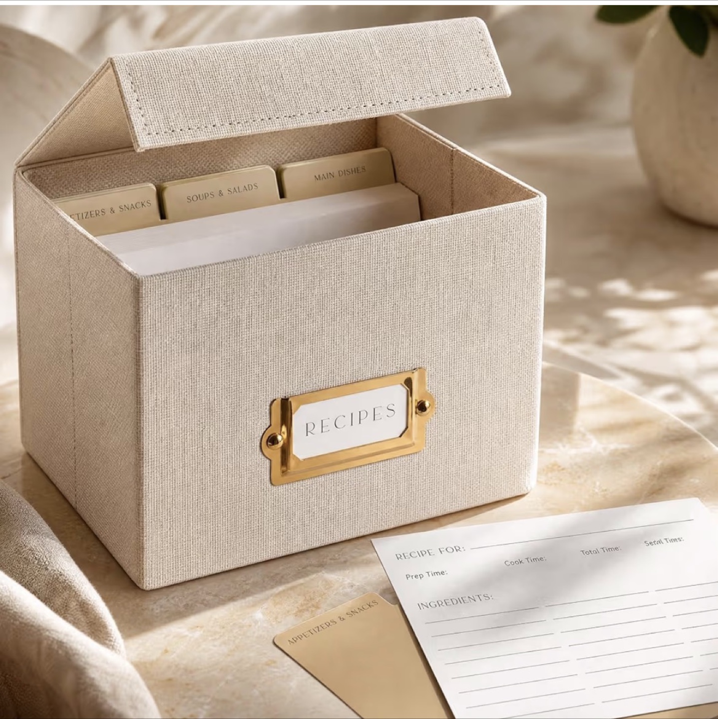 NEW linen recipe card box