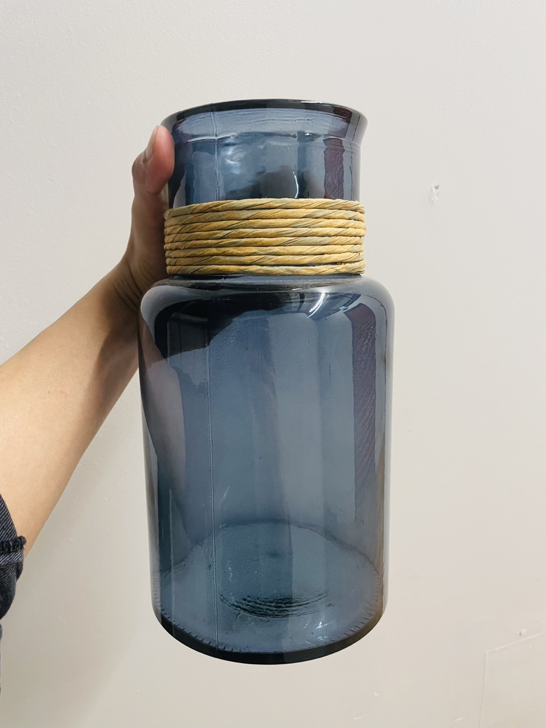 Blue Glass Vase with Rope Detail