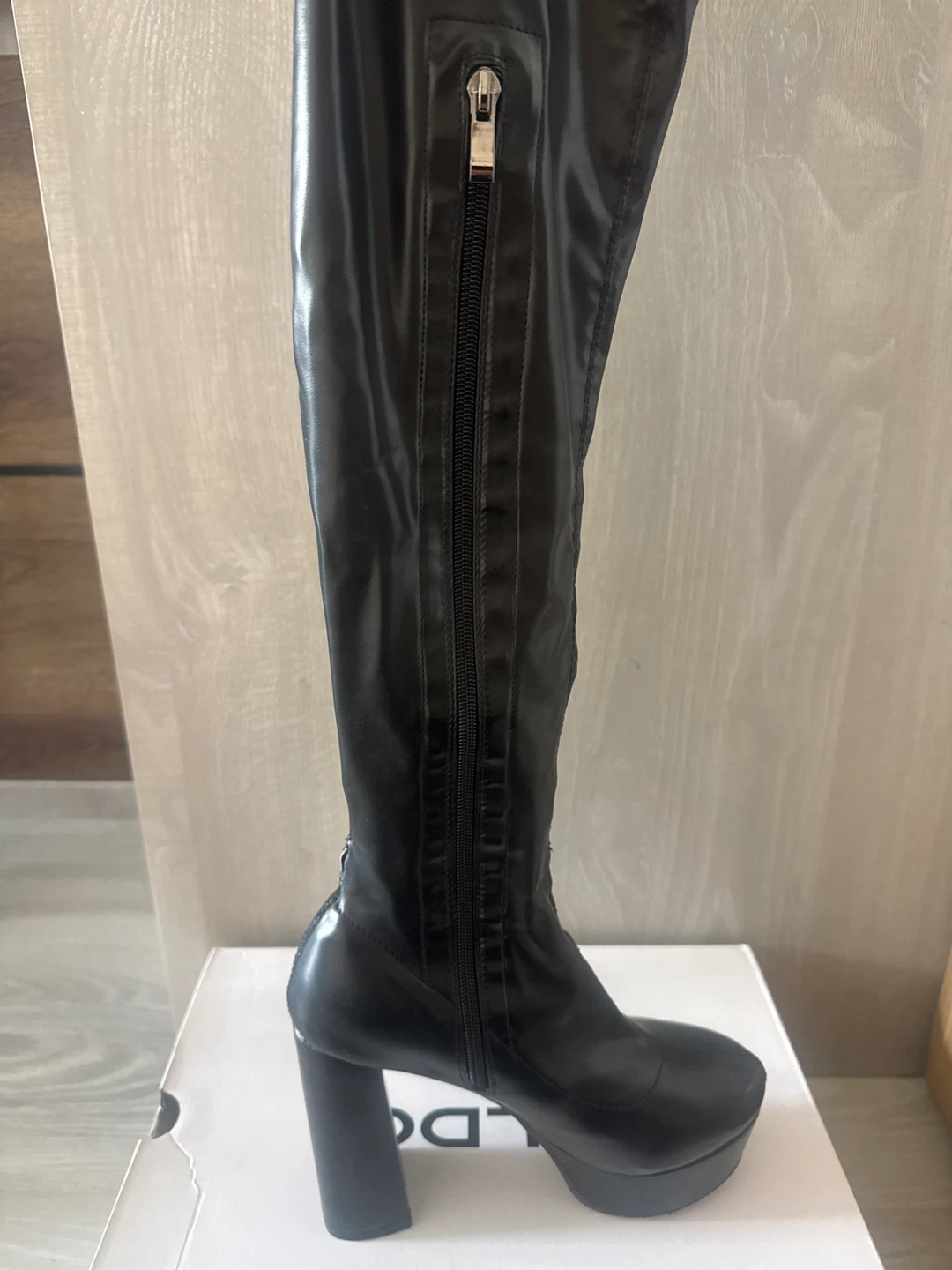 Black Faux Leather Over-the-Knee Boots Size 8 ⚽ - photo 2
