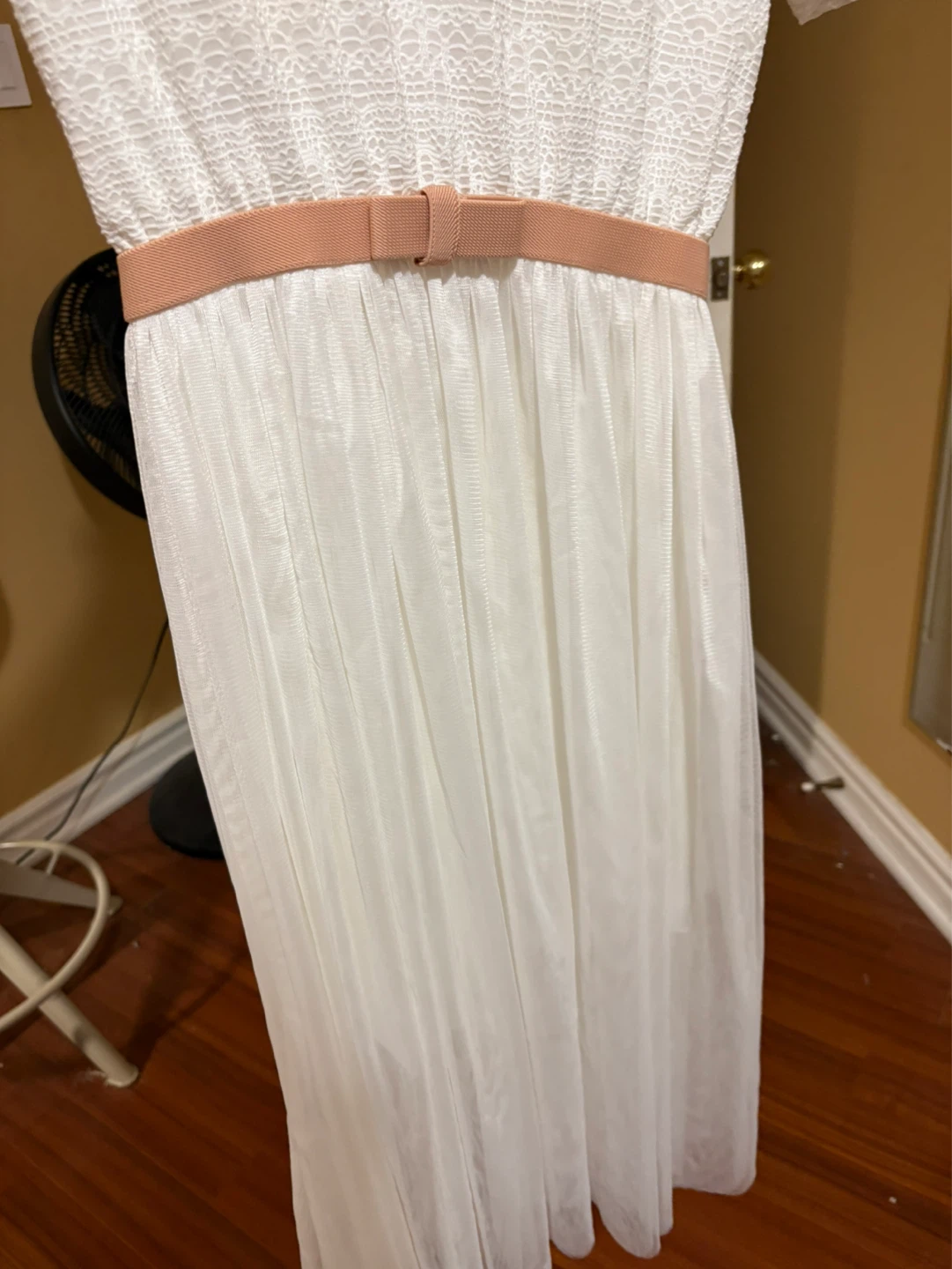 White Lace Dress with Belt - photo 3