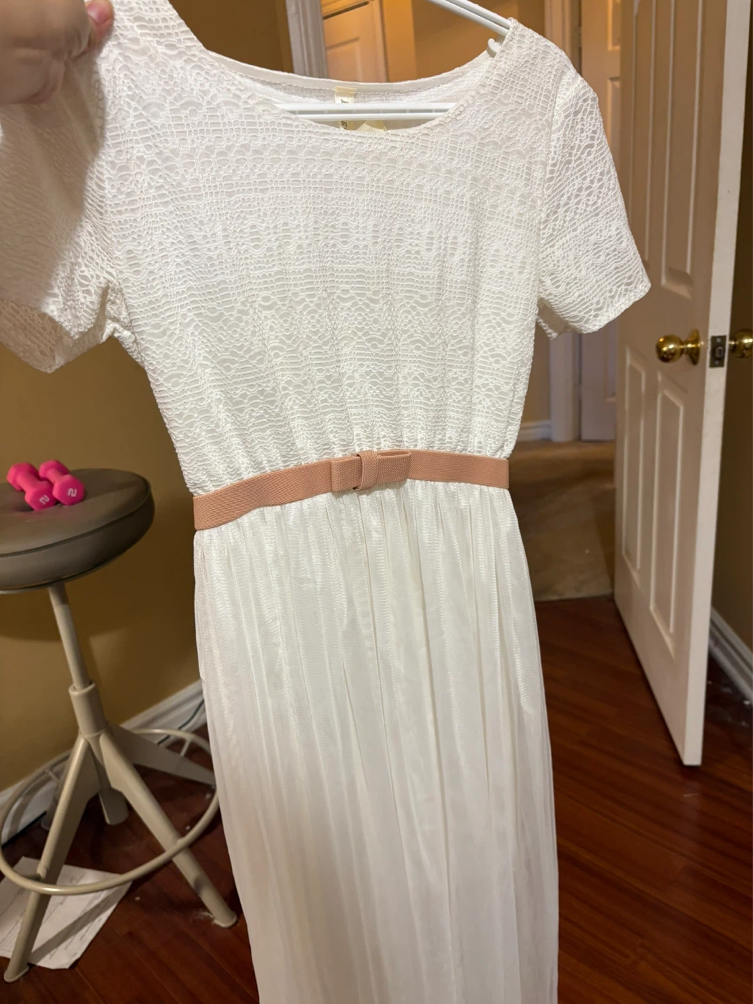 White Lace Dress with Belt - photo 2