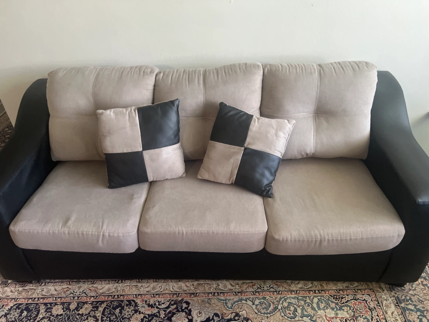 Tan and Black Sofa and Loveseat Set