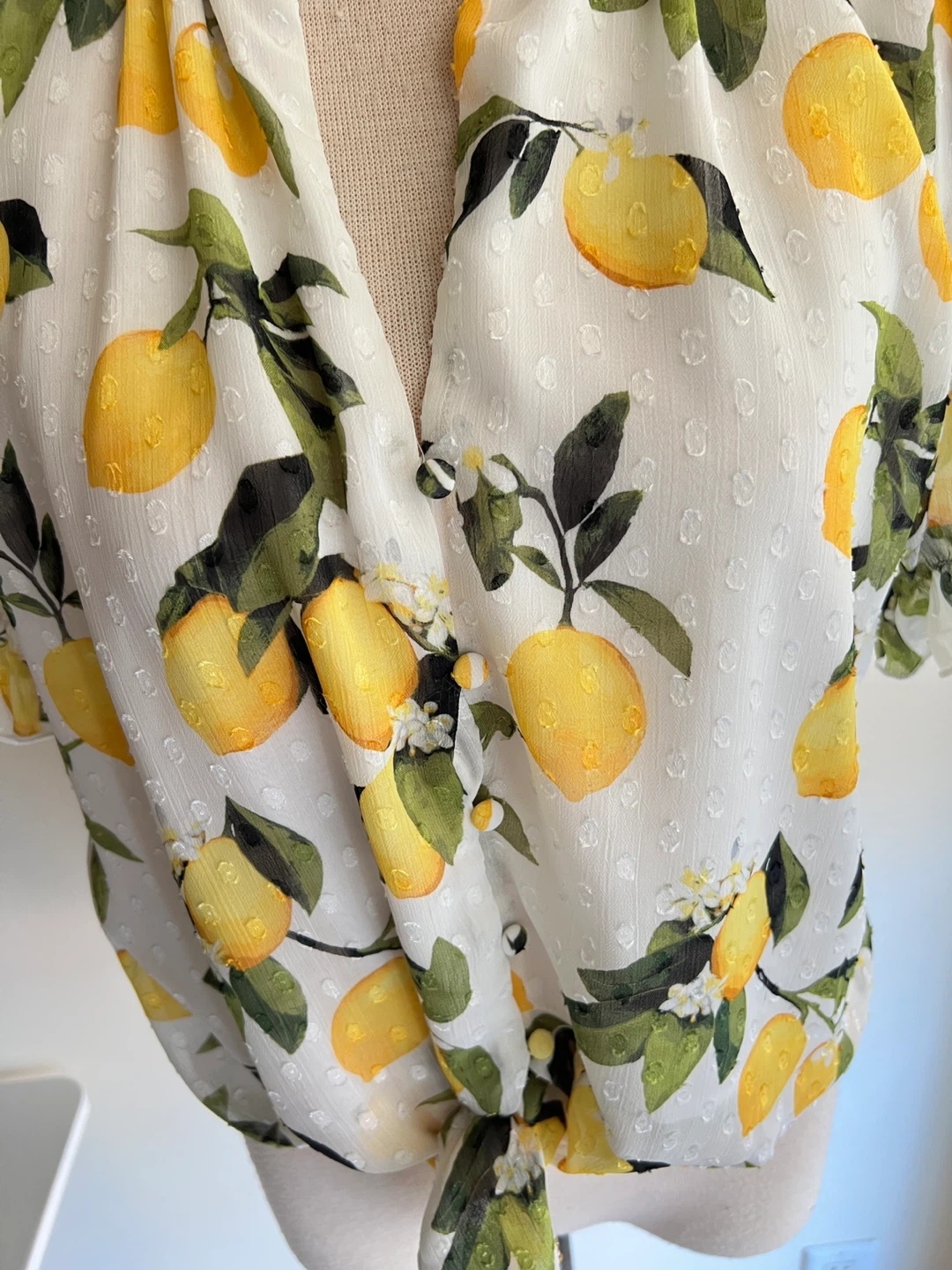 White Lemon Print Ruffle Sleeve Blouse - photo 4
