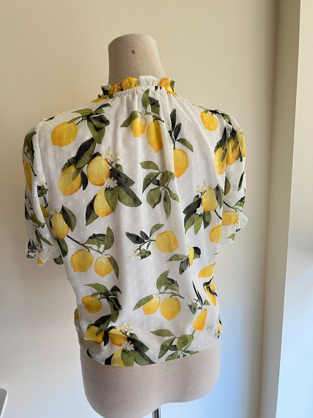 White Lemon Print Ruffle Sleeve Blouse - photo 3