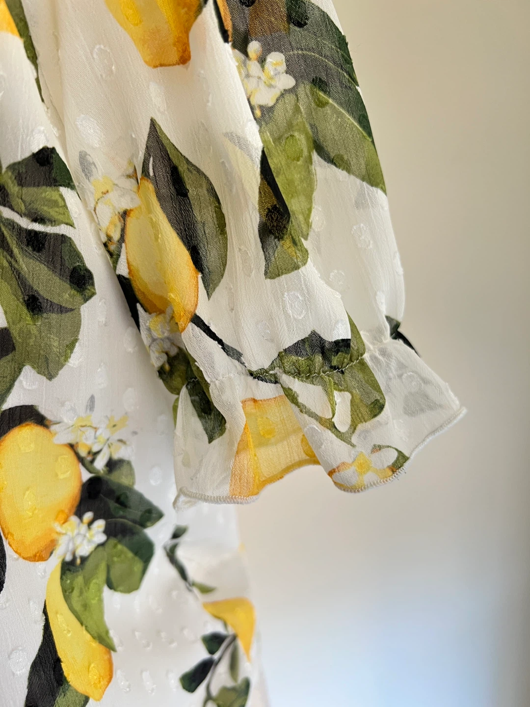 White Lemon Print Ruffle Sleeve Blouse - photo 5