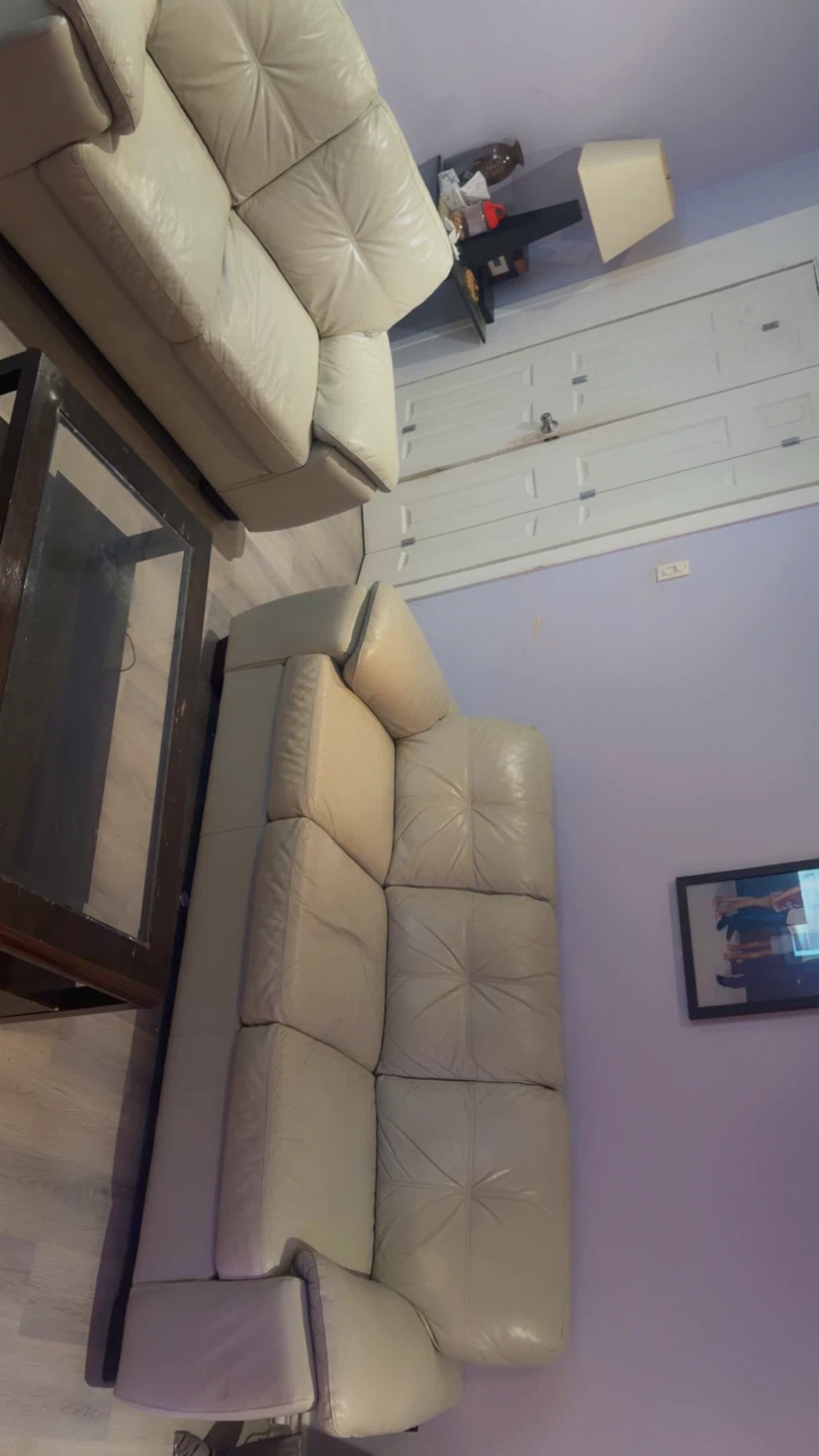 Cream Leather Sofa - photo 4