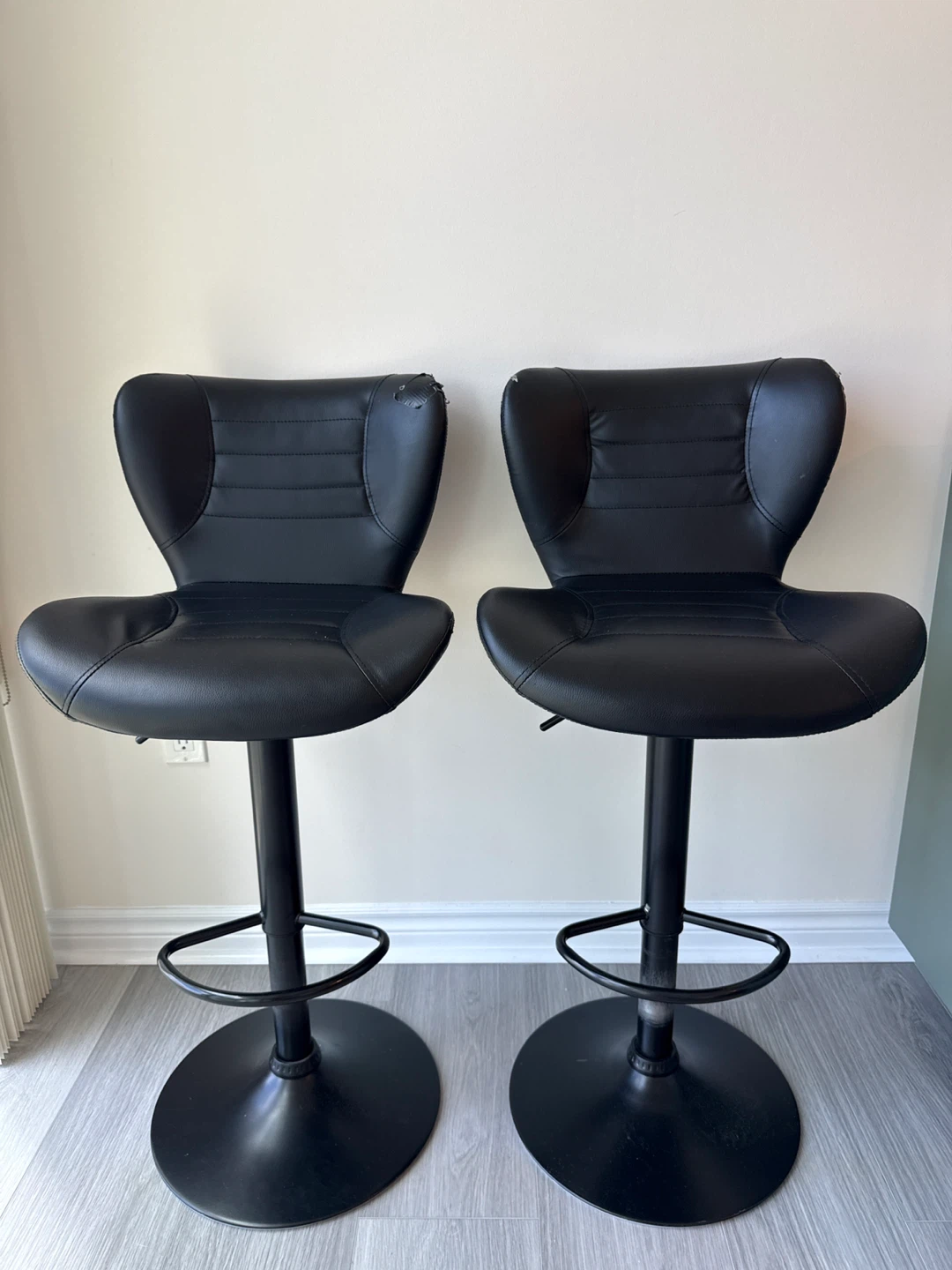 Black Faux Leather Bar Stools (Set of 2) - photo 2