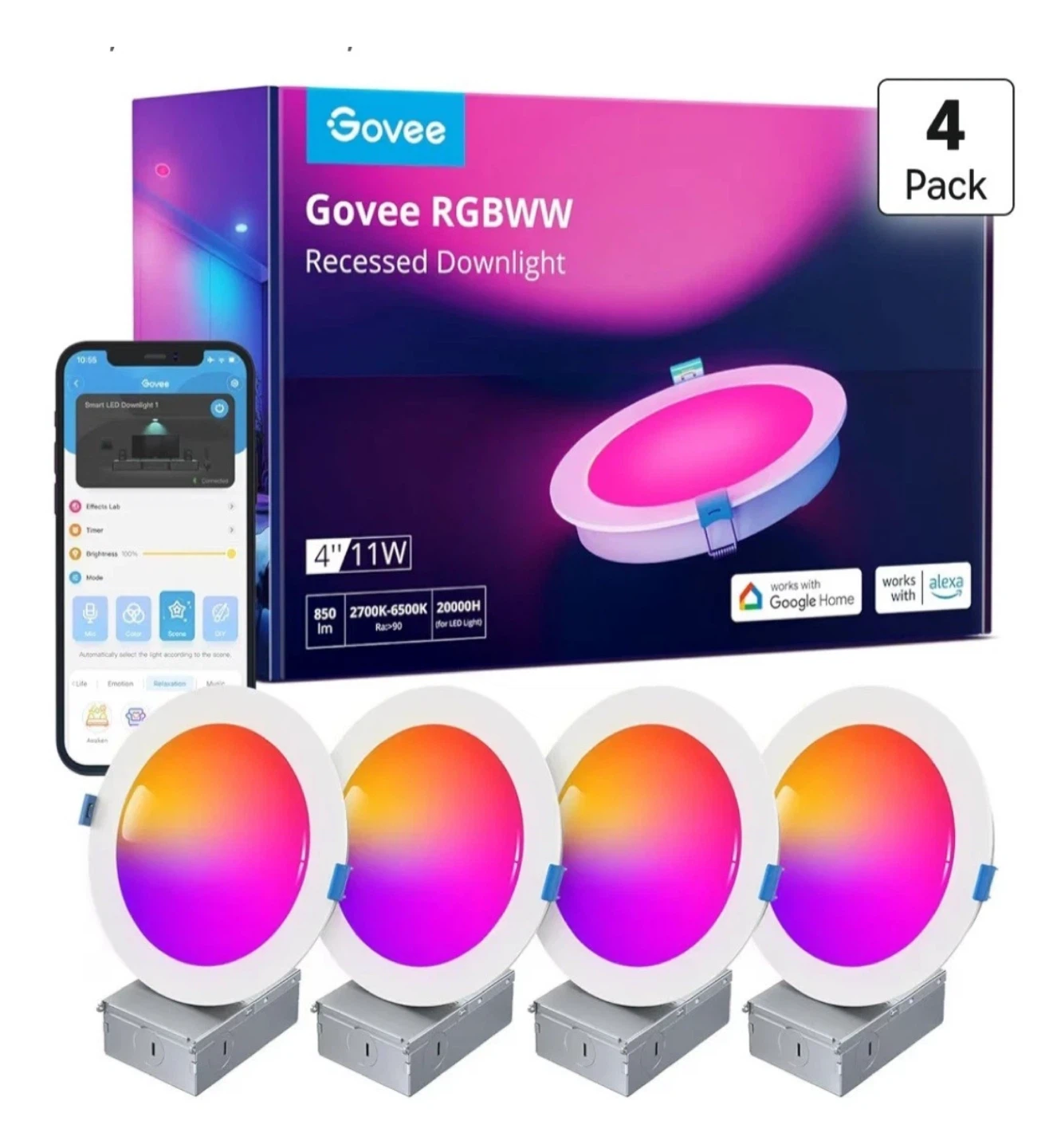 Govee RGBWW Recessed Downlight 4 Pack