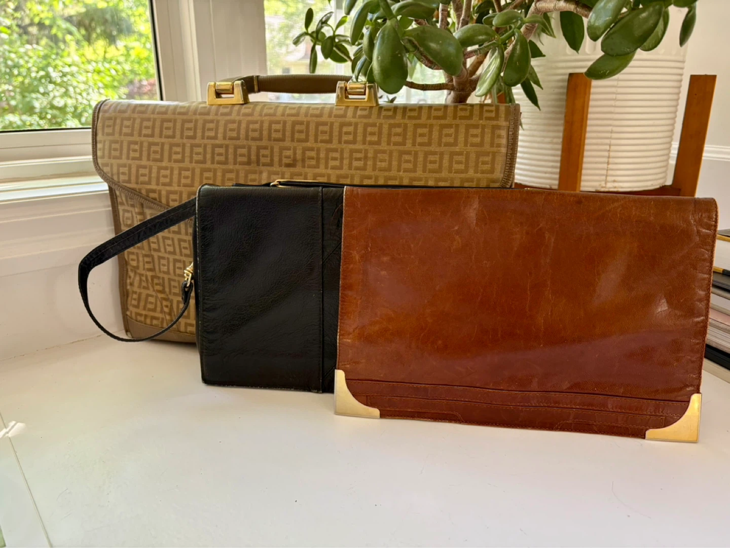 $25 each Vintage Brown and Black Leather Clutch Purses