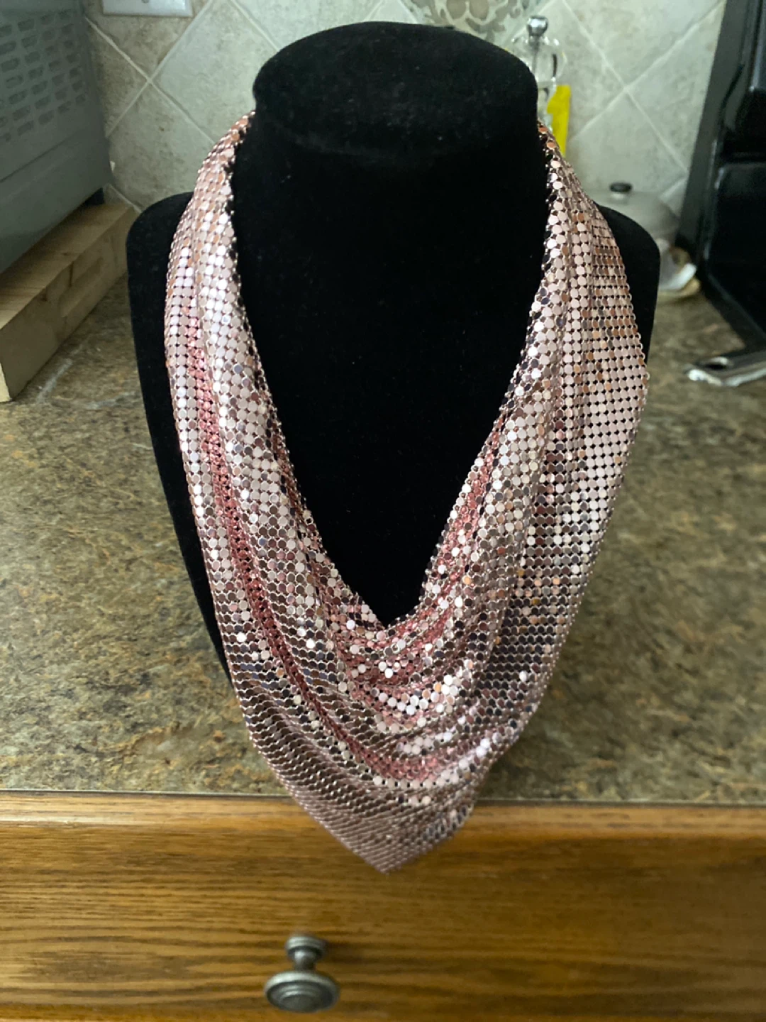 Rose Gold Mesh Scarf Necklace