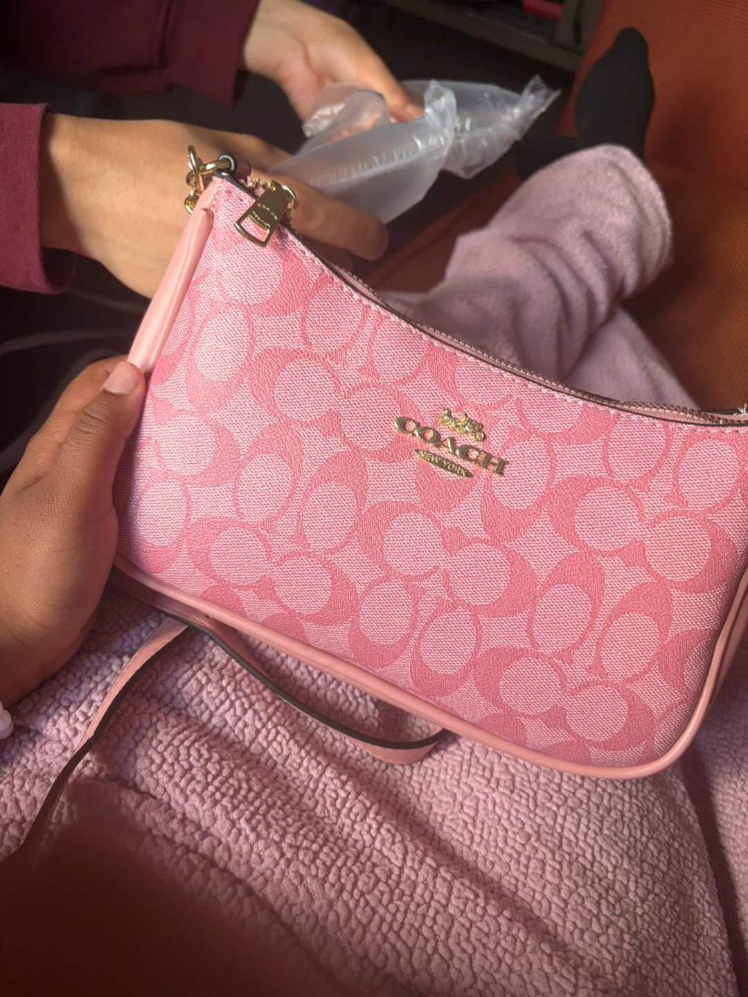 Coach Pink Signature Monogram Wristlet
