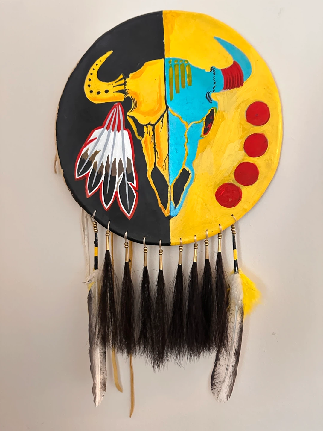 Hand-Painted Buffalo Skull Dreamcatcher Wall Hanging