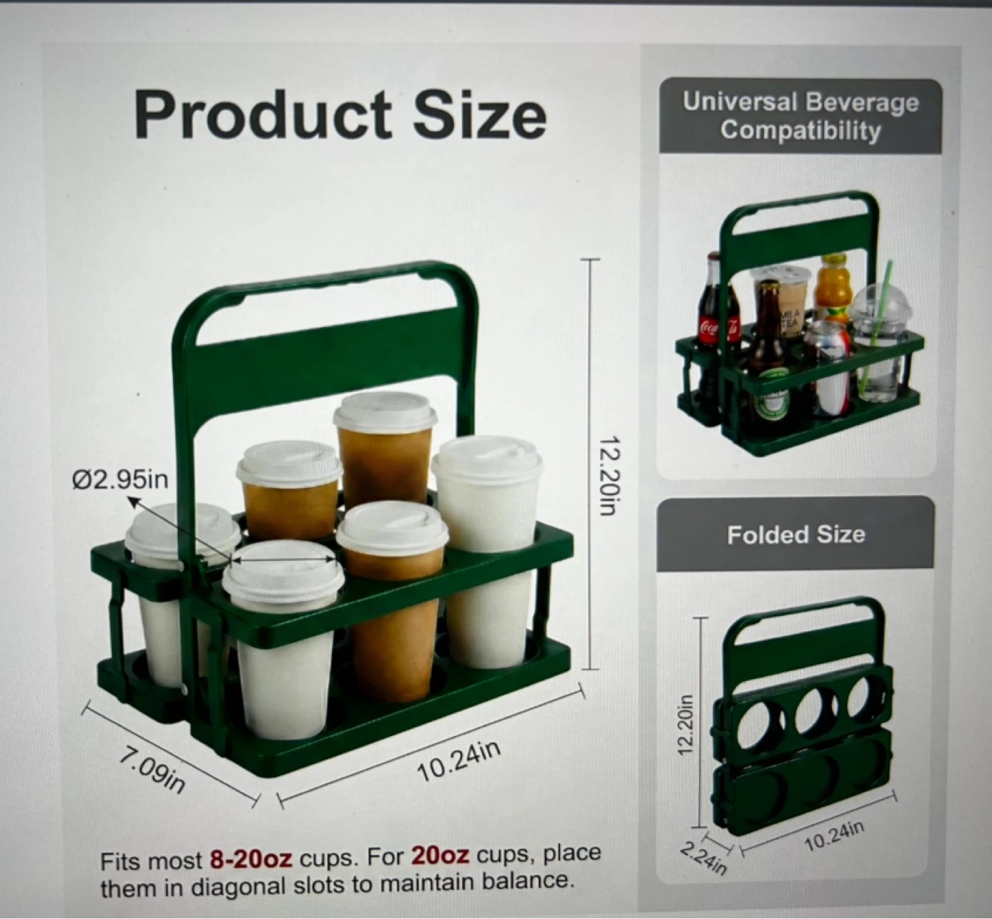 Green Foldable 6-Cup Beverage Carrier - photo 4