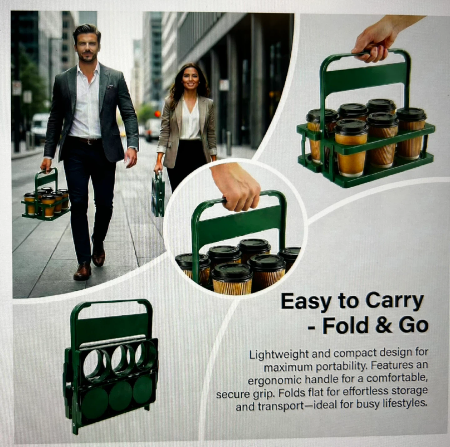 Green Foldable 6-Cup Beverage Carrier - photo 5