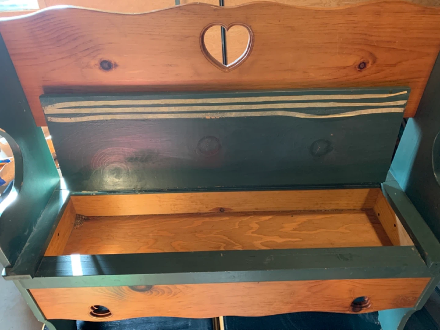 Wooden Storage Bench with Heart Detail - photo 2