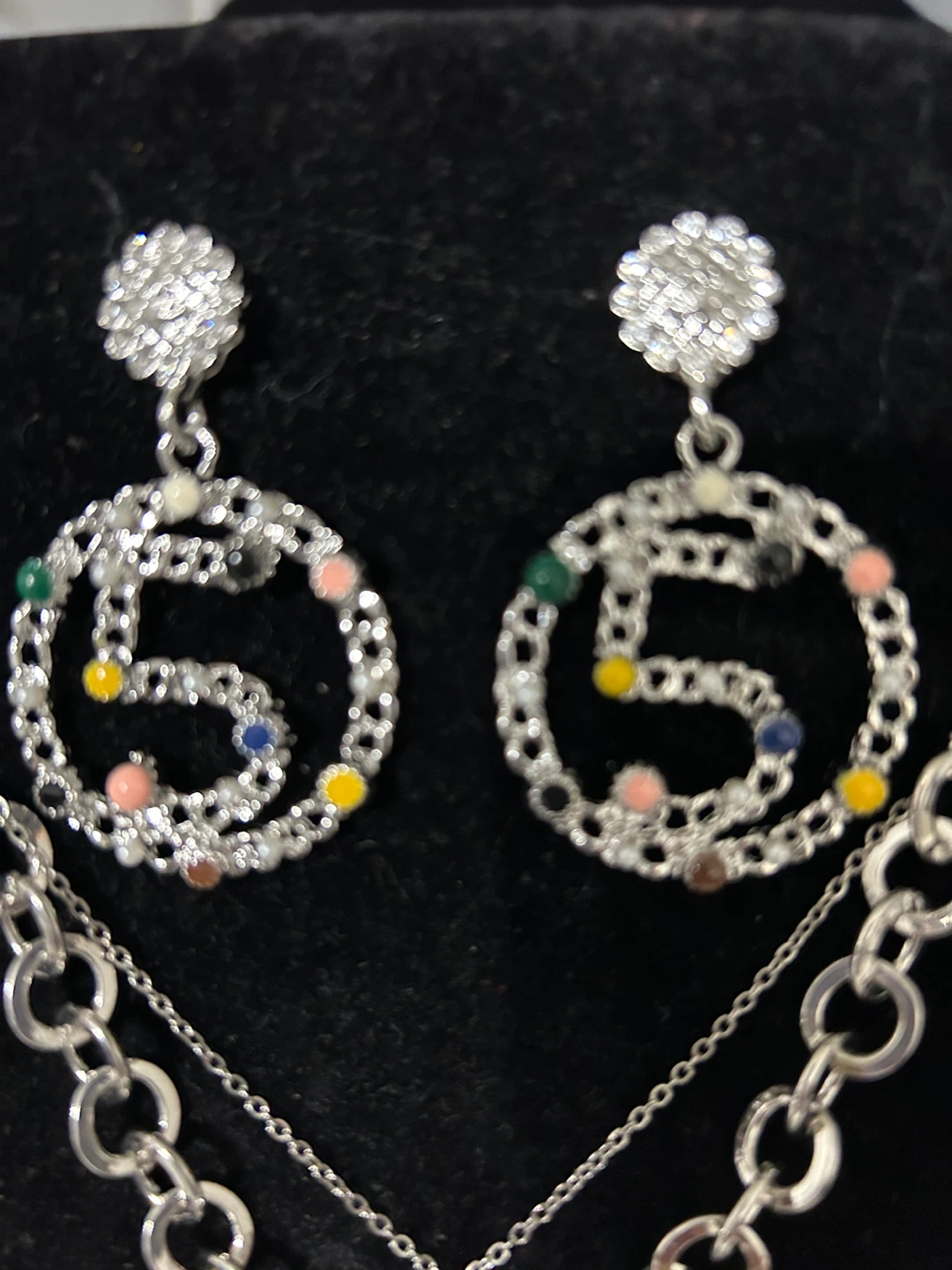 Silver Layered Necklace and Earrings Set with "5" Design - photo 2