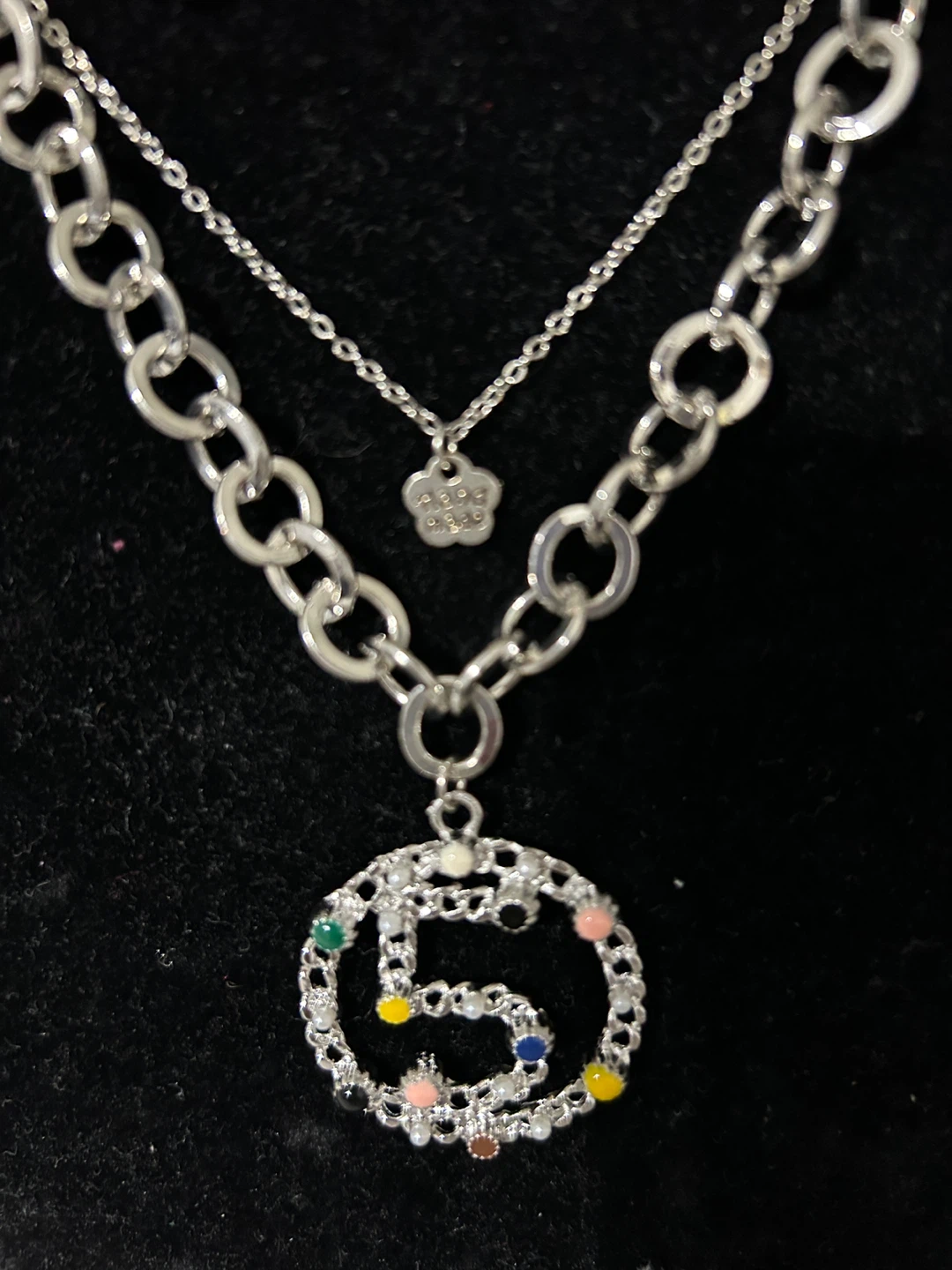 Silver Layered Necklace and Earrings Set with "5" Design - photo 3