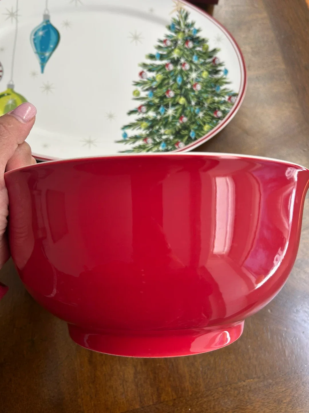 Red Christmas Tree Serving Bowl - photo 3