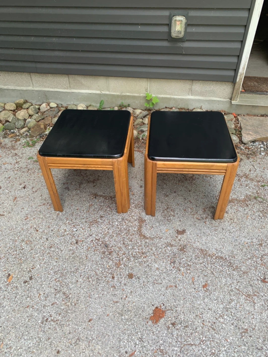 Pair of Wood and Black End Tables