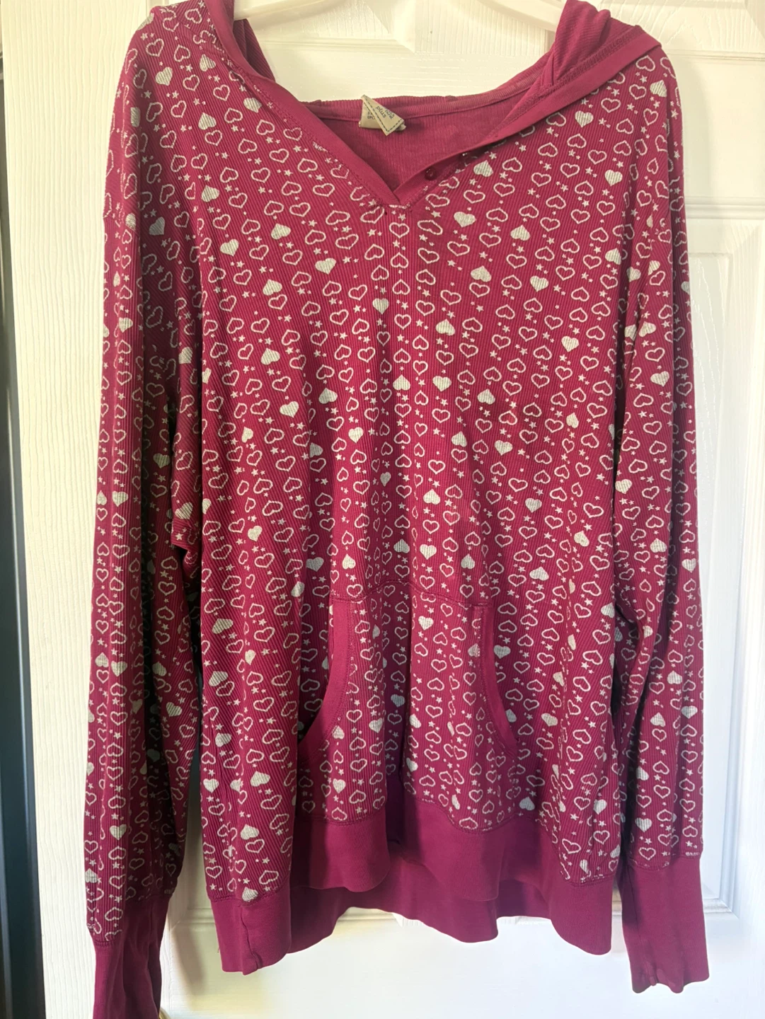Hooded Long Sleeve Top with Heart Print