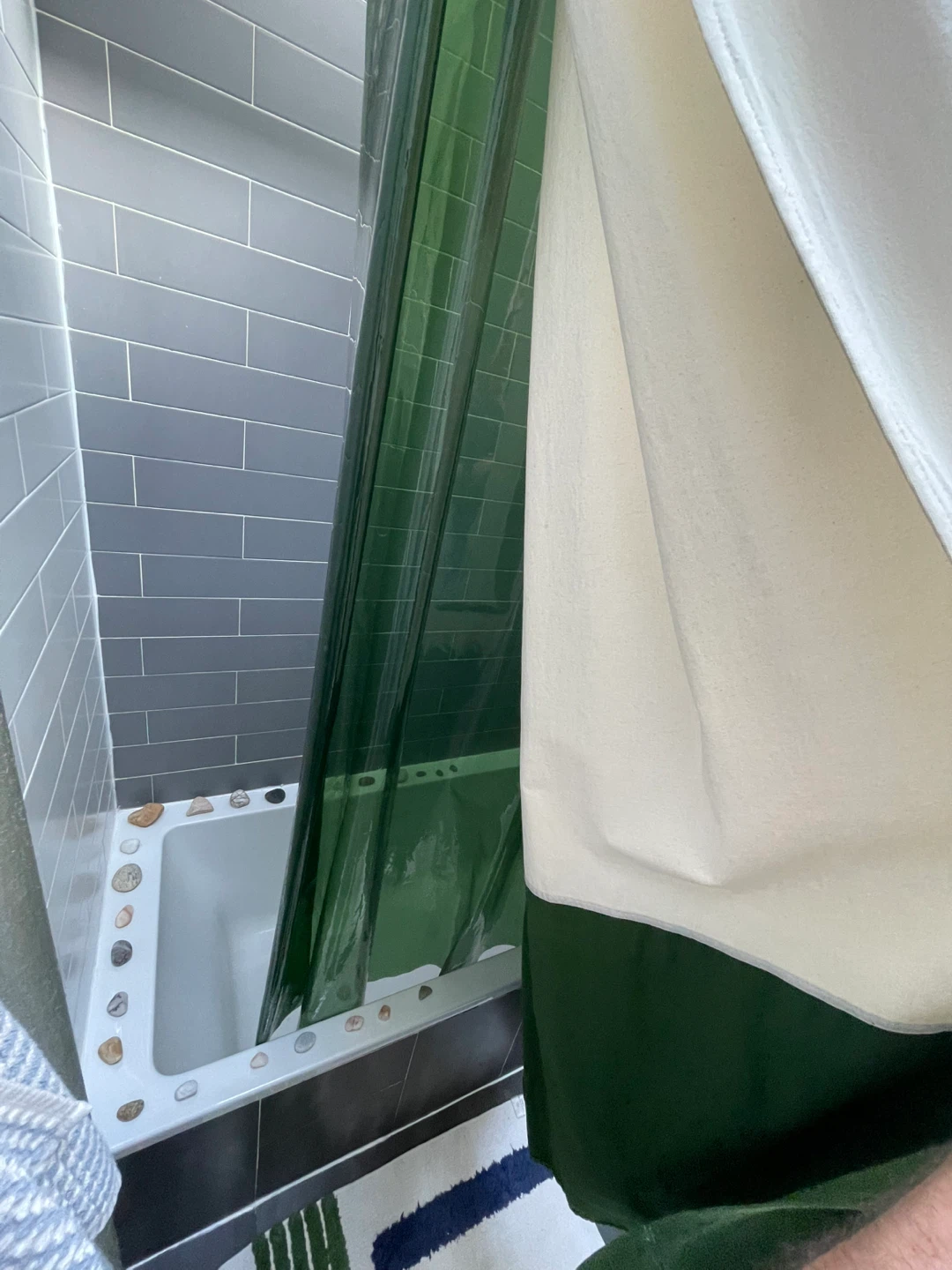 Green and White Fabric Shower Curtain - photo 2