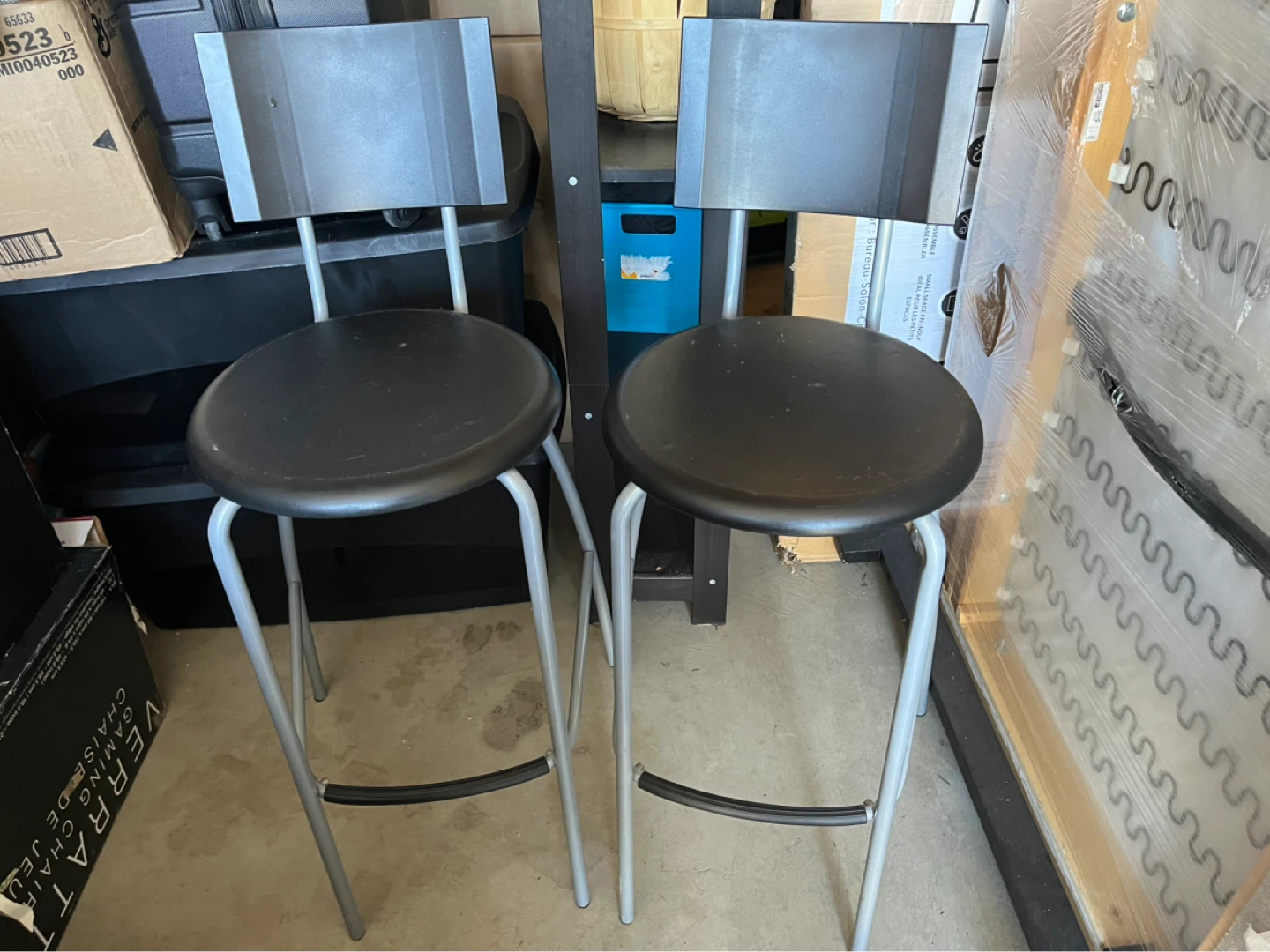Set of 2 Black Bar Stools with Silver Legs