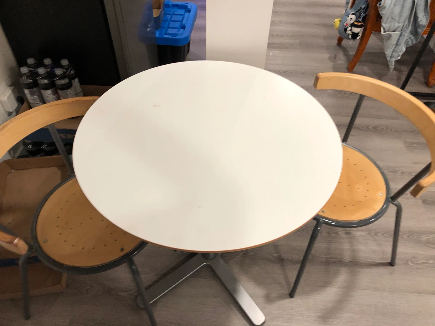 Round White Table with Two Chairs