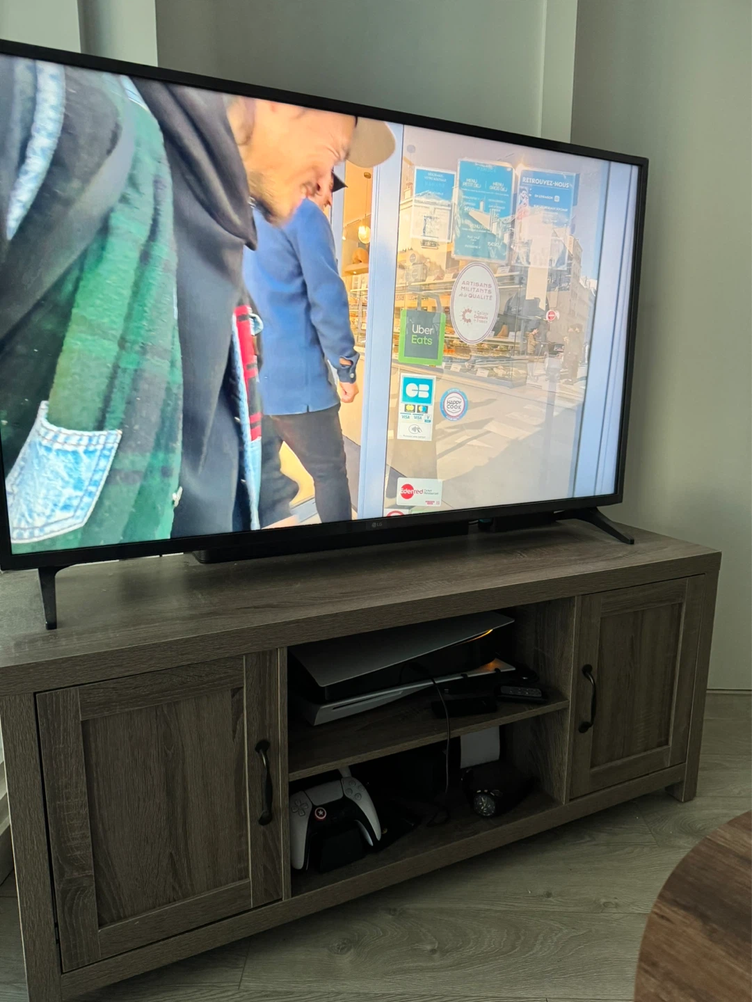 Grey TV Stand with Cabinet Storage