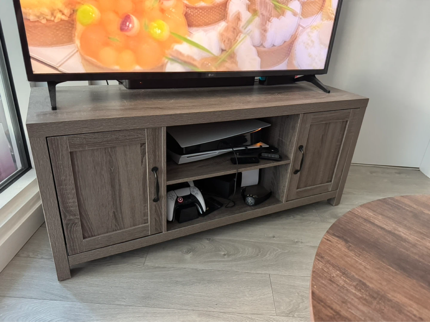 Grey TV Stand with Cabinet Storage - photo 3