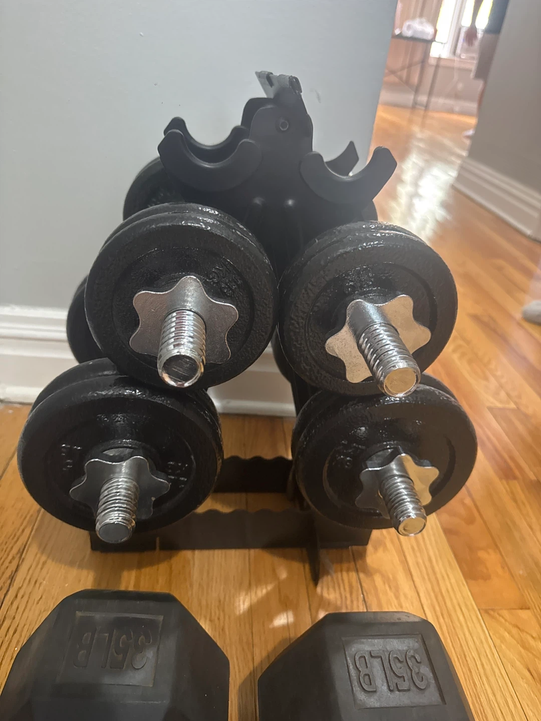 Adjustable Dumbbell Set with Rack - 15lb & 35lb Pairs