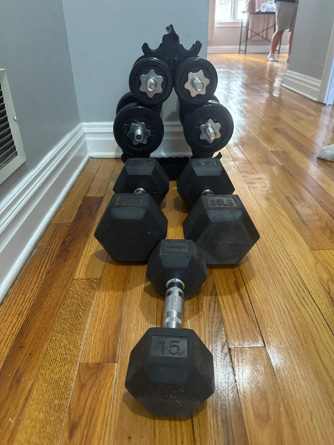 Adjustable Dumbbell Set with Rack - 15lb & 35lb Pairs - photo 3
