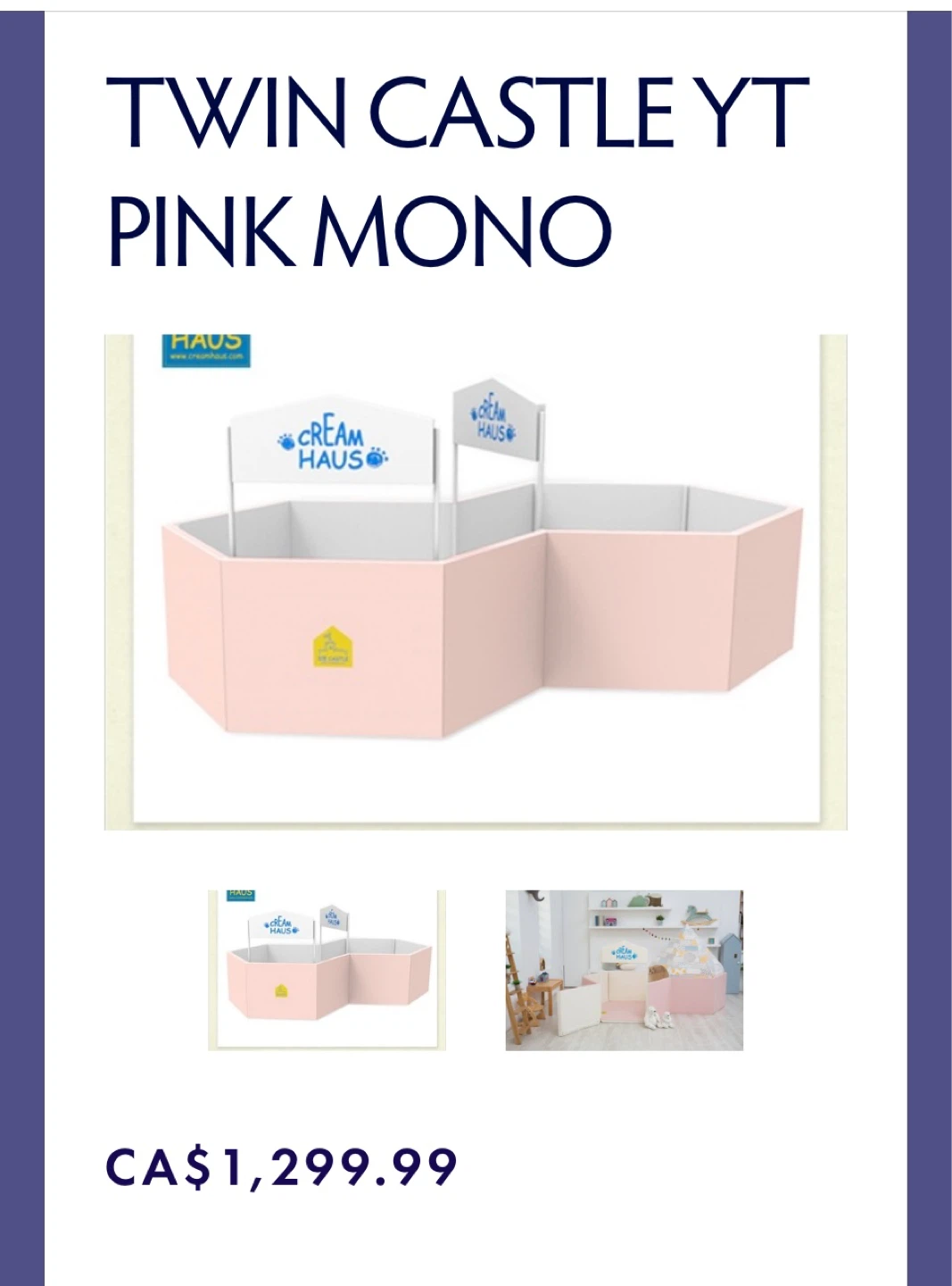 Cream Haus Twin Castle YT Pink Mono Playpen