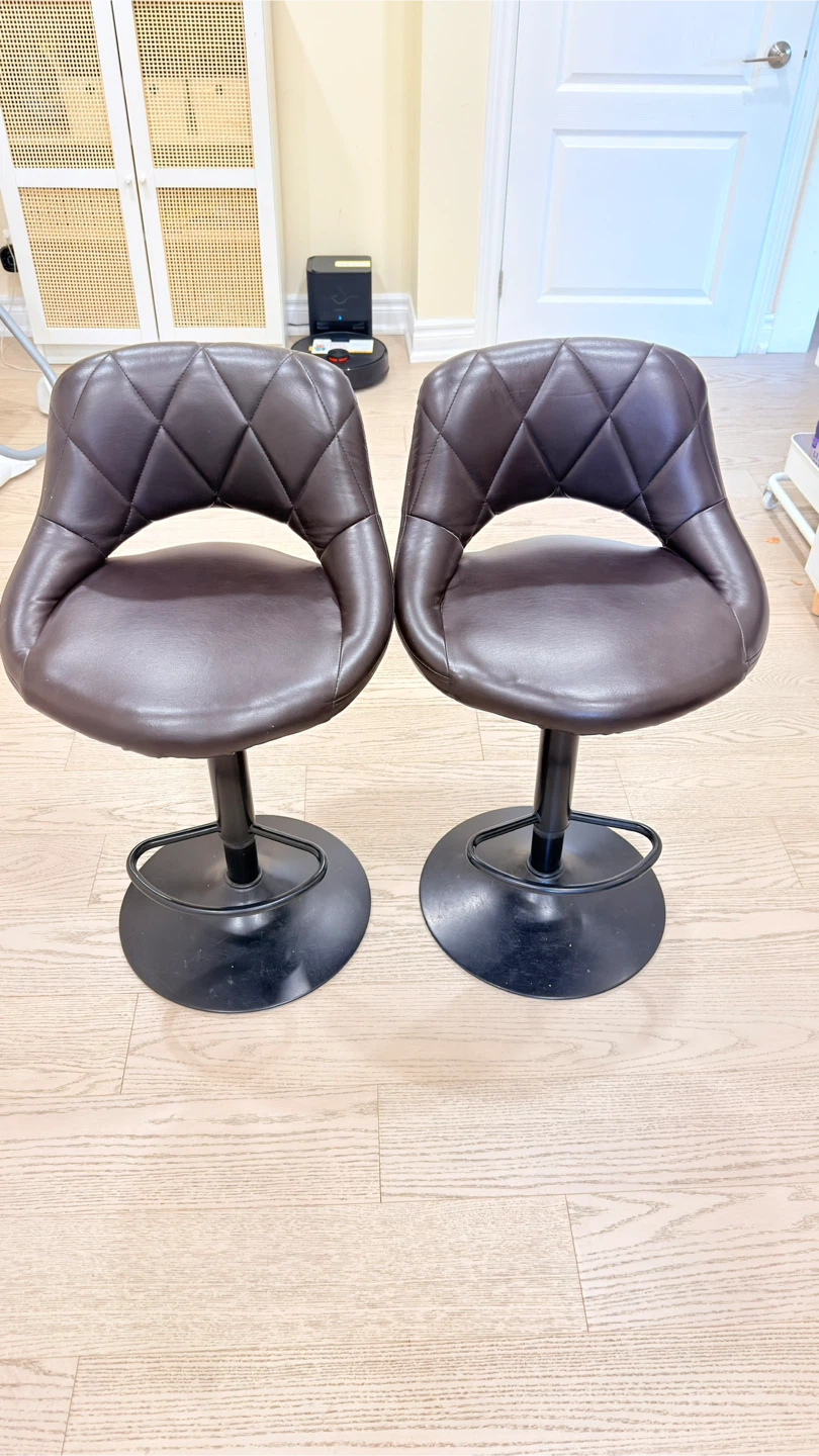 Set of 2 Brown Faux Leather Bar Stools - photo 2