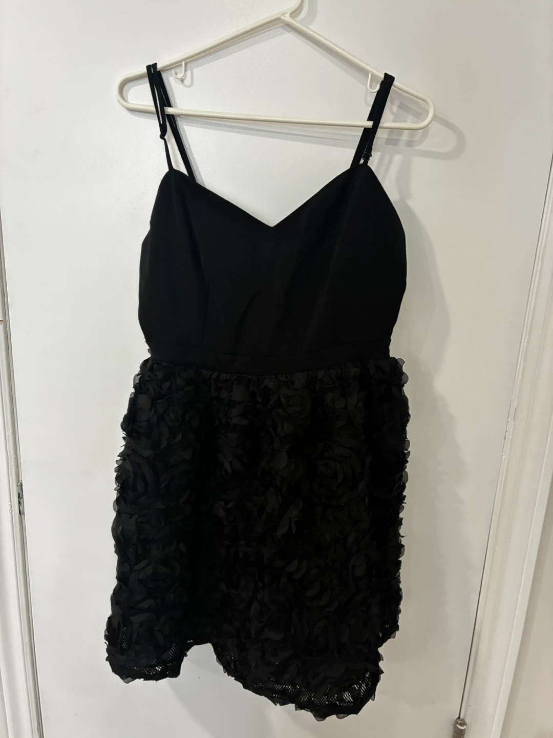 Black Fit and Flare Dress with Floral Detail