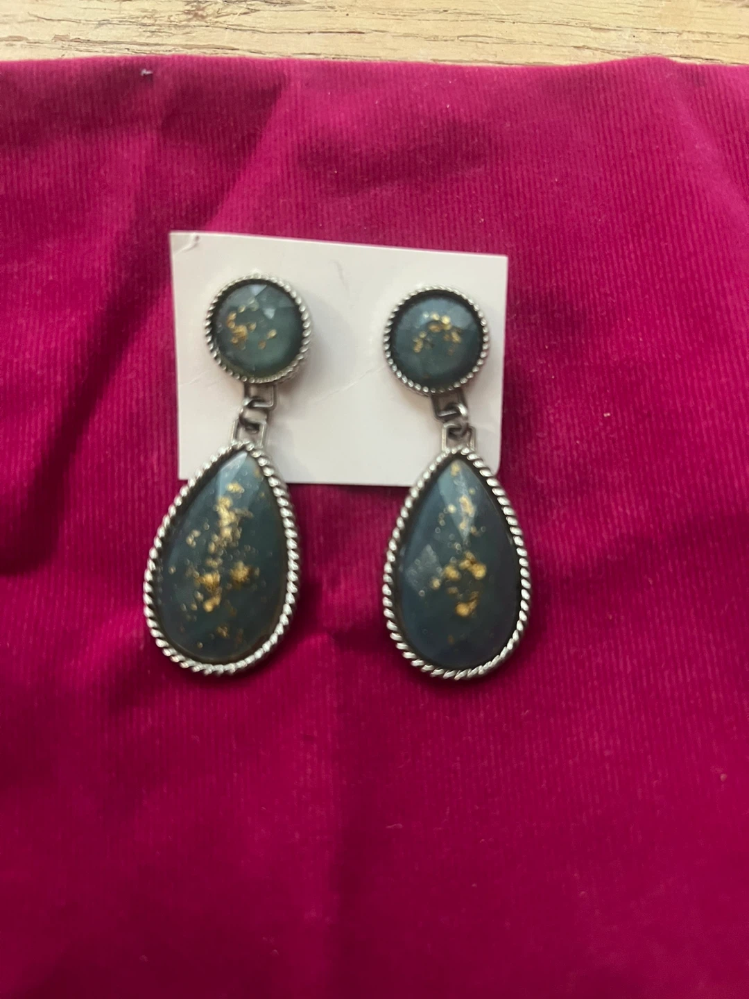 Teardrop Dangle Earrings with Gold Flecks