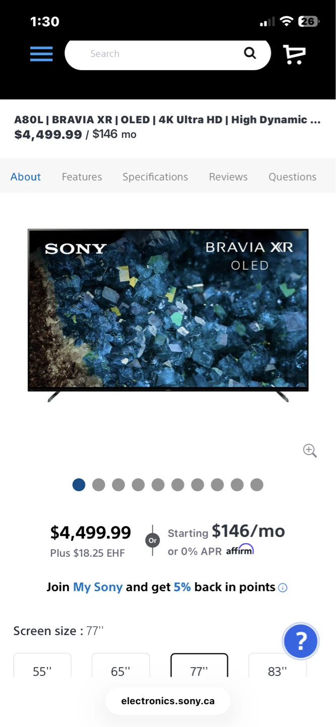 Sony BRAVIA XR OLED 77" 4K UHD Smart TV