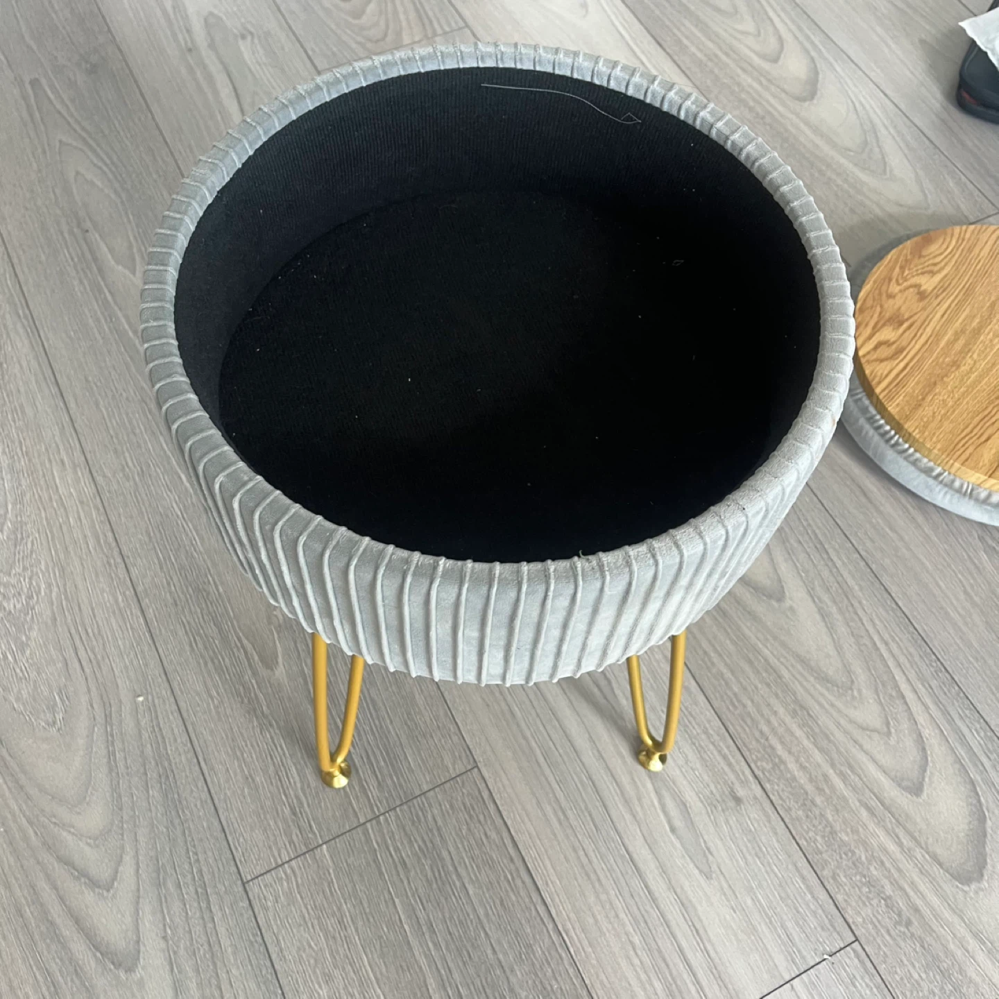 Grey Velvet Storage Stool with Gold Legs - photo 2