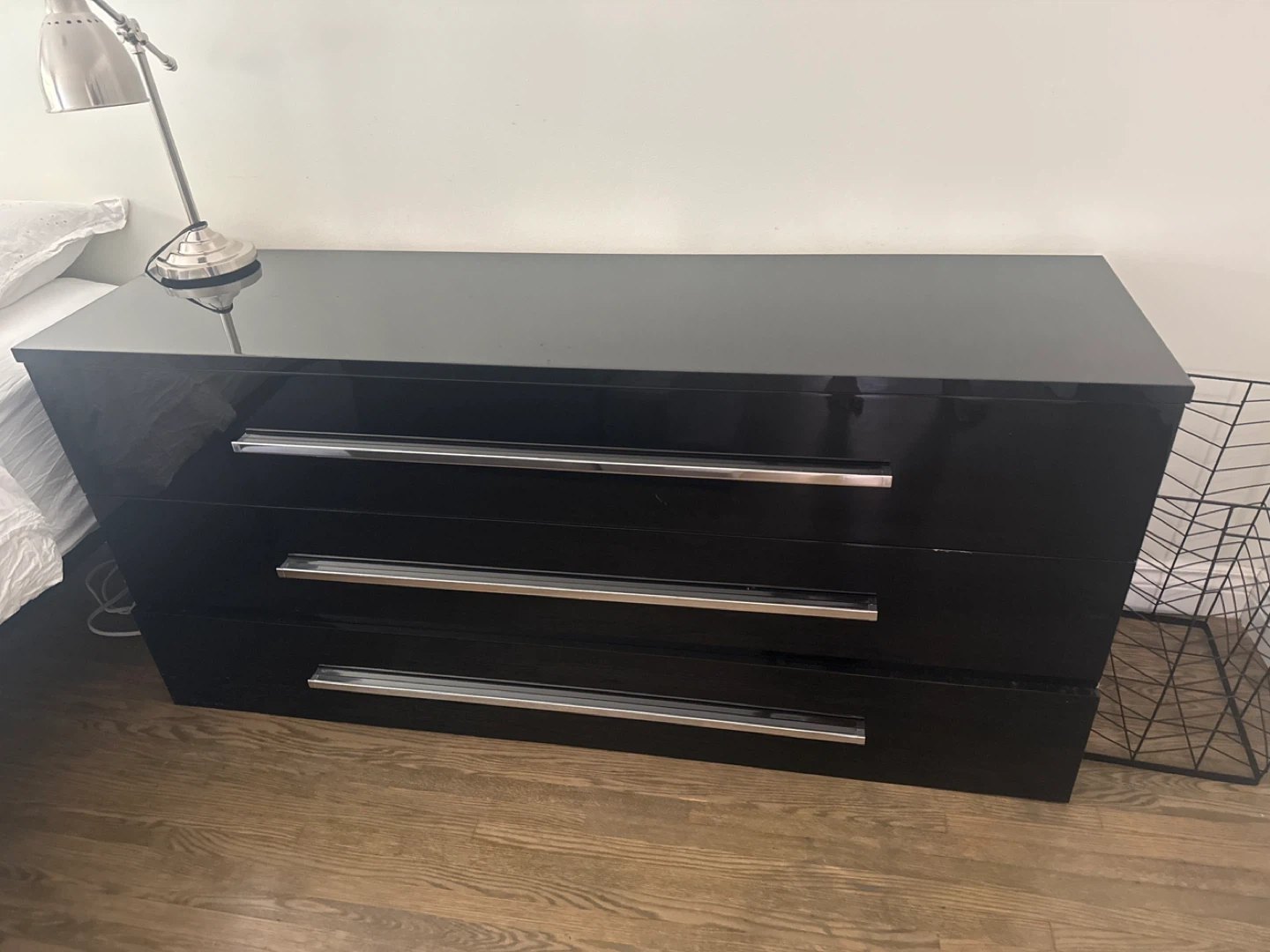 Black 3-Drawer Dresser with Silver Handles
