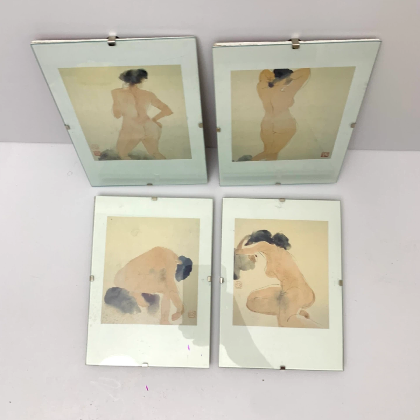 Vintage Art Prints Figure Drawings Glass Frames Set Of 4 Decor - photo 3