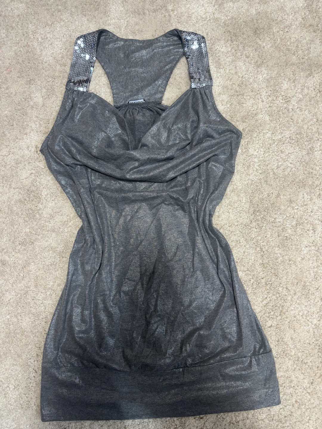 y2k Motivi Grey Sparkle Tank/Mini Dress with Sequins