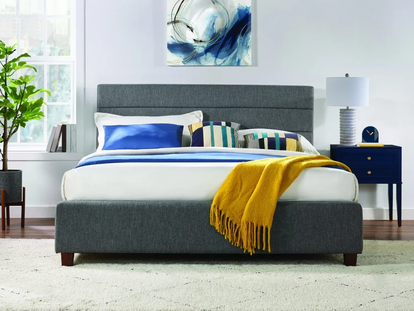 Grey Upholstered Headboard Queen Bed Frame