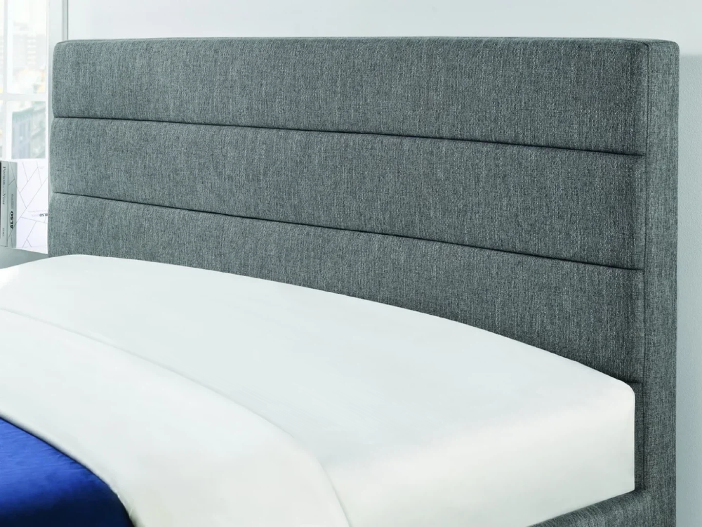 Grey Upholstered Headboard Queen Bed Frame - photo 2
